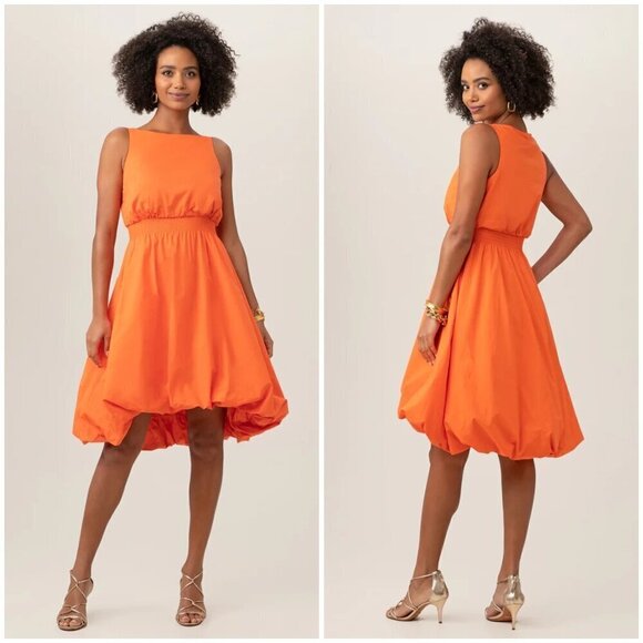 💕TRINA TURK💕 Sought After Dress High Low Bubble Hem Fire Island Orange XL NWT